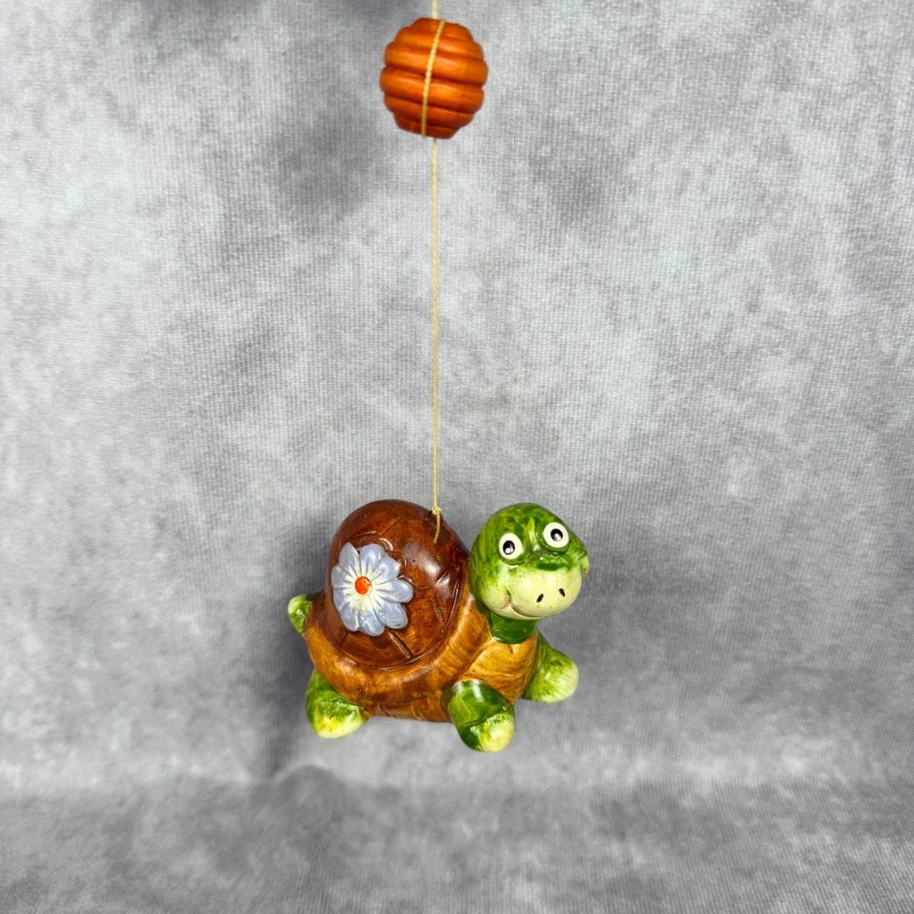 Vtg Ceramic Turtle Wind Chime Hanging Flower Garden Decor Chimes Whimsy Bohemian